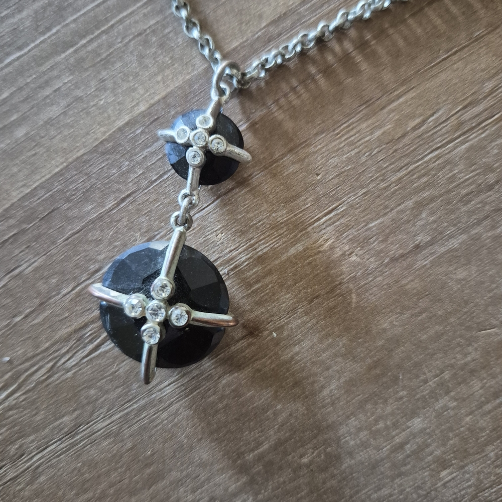 Bastain Brothers Silver-Tone Black‎ Crystal Drop Necklace - Womens Jewelry